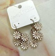 Charming Charlie white and gold tone flower drop earrings