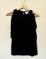 Kate Spade Womens Tank Size 0 Black Ruffle Viscose Designer Basic NWT $178