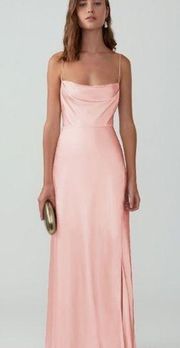 Fame and Partners Strappy Draped Gown Pink Satin Size 4  Formal Maxi Dress