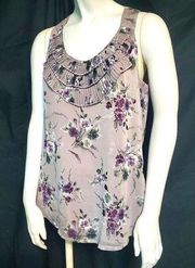 Covington Gray & Purple Floral Tank Top (M)