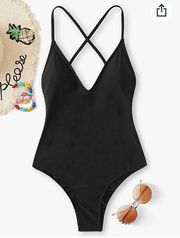 One Piece Women's Plunge Neck Cross Back High Cut  Bathing Suits Swimsuit