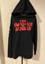 EUC DC Comics Red & Black The Suicide Squad Character Symbols Logo Hoodie size L