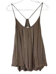 Misa Sz S Women's Brown Beaded Striped Racerback Camisole Top