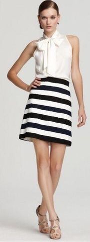 Kate Spade • Delphina Skirt a-line mini short navy blue black white stripe