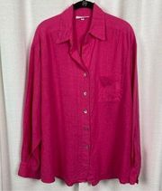 Bryn Walker Hot Pink Linen Long Sleeve Button Up Blouse Sz.L