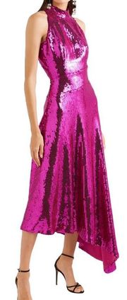 Dress Asymmetric Sequined Midi Cutout Open-Back Black-Tie Magenta 4 GUC