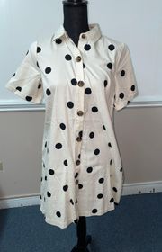 Polka Dotted Button Up Trapeze Short Sleeve Dress