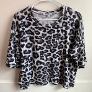 Splendid White Leopard Print Oversized Short Sleeve Shirt