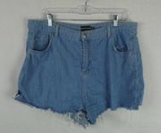 PrettyLittleThing Light Wash Cutoff Denim Shorts Frayed 5 Pocket Jean High Rise