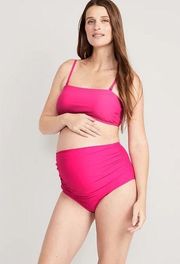 New  Maternity Rollover-Waist Swim Bikini Bottoms Small Pink NWT