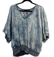 Plus size 2X denim look soft womens V neck short sleeve top Andrew Marc NY