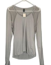 Victoria's Secret Sport Gray Mesh Long Sleeve V-Neck Athletic Shirt Women Sz S