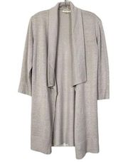 Eileen Fisher System Organic Linen Shawl Collar Open Front Cardigan Beige Small