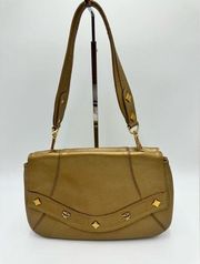 MCM Gold Leather Studded Flap 2 way shoulder bag or clutch