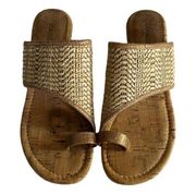 Donald Pliner Giles Wedge Sandal Straw Gold Shimmer Weave Toe Strap Slip On