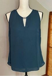 Laundry By Shelli Segal Blue Green Sleeveless Metal Accent Keyhole Top Medium