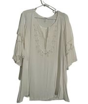 L*Space White Lace S/S Blouse Anthropologie Bohemian Blouse Size Med EUC #7230