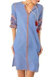 Gretchen Scott Odessa Shift Dress Womens Blue Maroon Embroidered Tassels XL