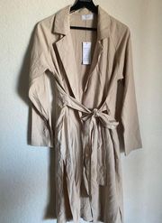 SAGE THE LABEL Gwyneth Tan Notched Lapel Tie-Back Long Line Trench Coat Size S