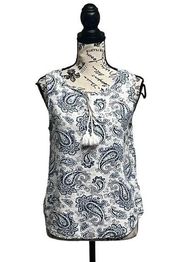 adam levine Paisley Linen Blouse Women’s Hippie Boho Modest Mature Beach Boxy M