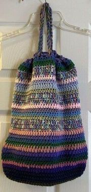 Handmade Multicolored Crochet Drawstring Bucket Bag