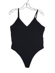 BP. Women's Deep Black Thong Ribbed V Neck Spaghetti Strap Bodysuit Size XL