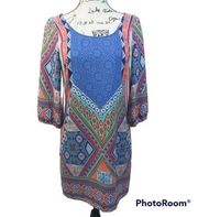 Pink Owl Multiprint Bohemian Shift Dress S