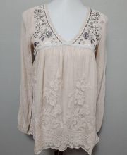 Buckle Jolt cream embroidered lace crinkle blouse size small