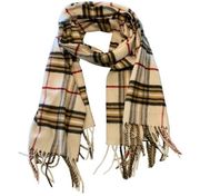 WOMEN'S V. Fraas ivory tartan plaid Cashmink fringed scarf