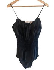 Delicates Elegant Black Pleated Lace Womens M Adjustable Strap Lingerie Teddy