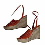 Marc Fisher Espadrille Wedge Shoes Cutout Studded Orange Heel Size 10