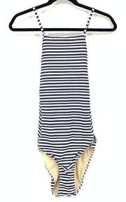 Albion One Piece Swimsuit Women's Size Medium Striped Blue White Lace Up Back