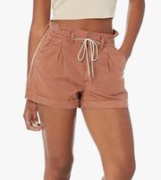 PAIGE 32 Carly Short High Waist Pleated Paper Bag Waist Vintage Mocha Bisque