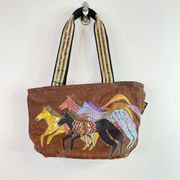 Vintage Y2K Laurel Burch Fabric Artsy Painted Ponies Horses Southwestern purse