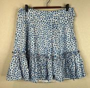 Marc Jacobs Mini Skirt Size 8 Blue White Floral Print Pleated Ruffle Hem Cotton