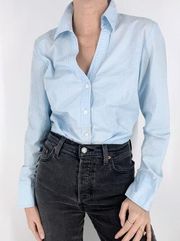 Ann Taylor LOFT Blue Long Sleeve Button Down Blouse Size 8
