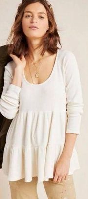 maeve anthropologie cream tiered long sleeve thermal top