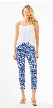 Lilly Pulitzer Kelly High Rise Skinny Ankle Zanzibar Zoo Pant Blue White