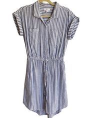 | Blue & White Striped Drawstring Waist Shirt Dress | Size M