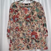 7th Avenue design studio, New York & Co. sz L floral 3/4 sleeve blouse gorgeous