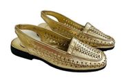 Classic Elements Sandals Loafer Shoes Gold Tone Basket Weave Sling Back Size 9.5