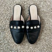 Black Faux Leather Quentin
Pearl Embellished Mule Slides