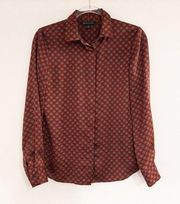 Brooks Brothers Geometric Button Down Blouse Dark Red Womens Size 4