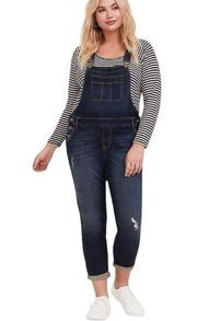 Torrid Denim Vintage Stretch Distressed Dark Wash Cropped Overalls