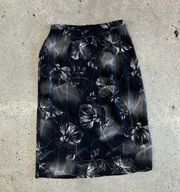 Vintage Black Floral Midi Skirt