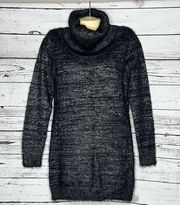 Elan NWT Sz S Black - Metallic Silver Fuzzy Eyelash Turtleneck Tunic Sweater Top