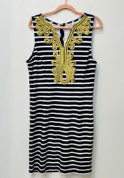 Women's Shift Dress Navy/White Stripe with Gold Accent sz Medium.