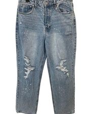 NOBO New Light Wash Super Hi Rise Relaxed Fit 90s Distressed Denim Blue Jeans