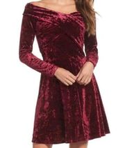 Chelsea28 Burgundy Soft Velvet Off Shoulder Fit and Flare Dress