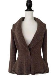 New York Woman's Brown Knit Jacket Cardigan Sweater 1 Snap Alpaca/Wool, Sz M.